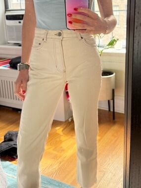 Reformation Cream High-Rise Straight-Leg Jeans
